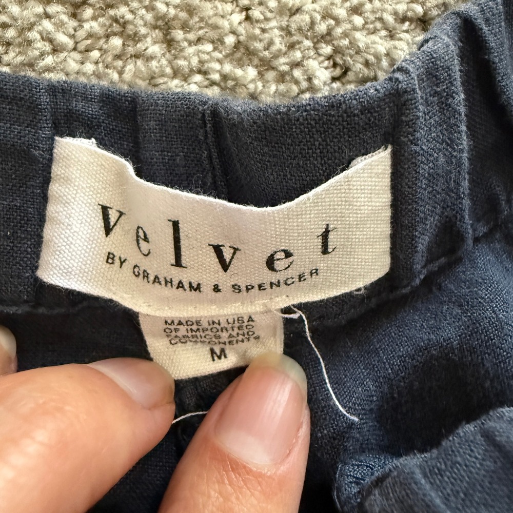 Velvet Graham & Spencer Women's Navy Blue 100% Linen Wide Leg Pants Medium - Picture 8 of 11